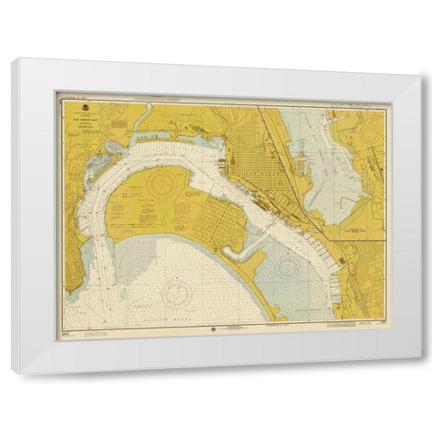 Nautical Chart - San Diego Bay ca. 1974 - Sepia Tinted White Modern Wood Framed Art Print by NOAA Historical Map and Chart Collection