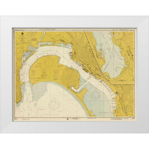 Nautical Chart - San Diego Bay ca. 1974 - Sepia Tinted White Modern Wood Framed Art Print by NOAA Historical Map and Chart Collection