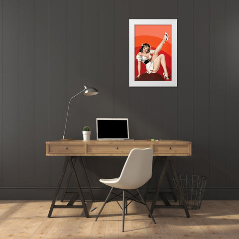 Mid-Century Pin-Ups - Titter Magazine - Winking Brunette White Modern Wood Framed Art Print by Driben, Peter