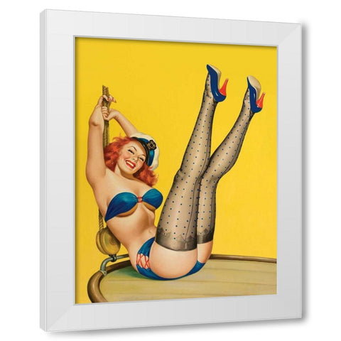 Mid-Century Pin-Ups - Flirt Magazine - Sailor Girl White Modern Wood Framed Art Print by Driben, Peter