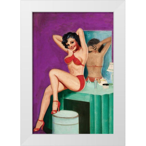Mid-Century Pin-Ups - Bedtime Stories White Modern Wood Framed Art Print by Driben, Peter