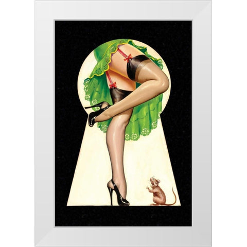 Mid-Century Pin-Ups - Through the Keyhole White Modern Wood Framed Art Print by Driben, Peter