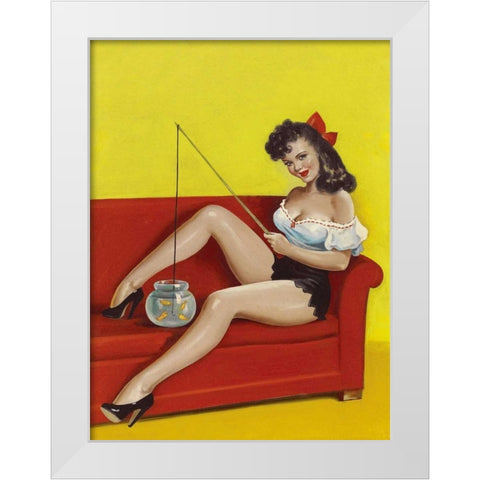 Mid-Century Pin-Ups - Joker Magazine - Fishin n funny White Modern Wood Framed Art Print by Driben, Peter