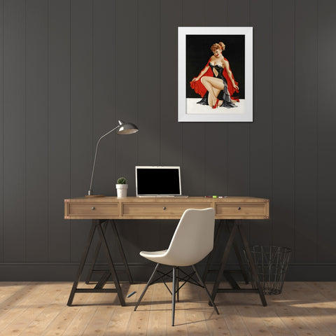 Mid-Century Pin-Ups - Magazine Cover - Little Red Cape White Modern Wood Framed Art Print by Driben, Peter