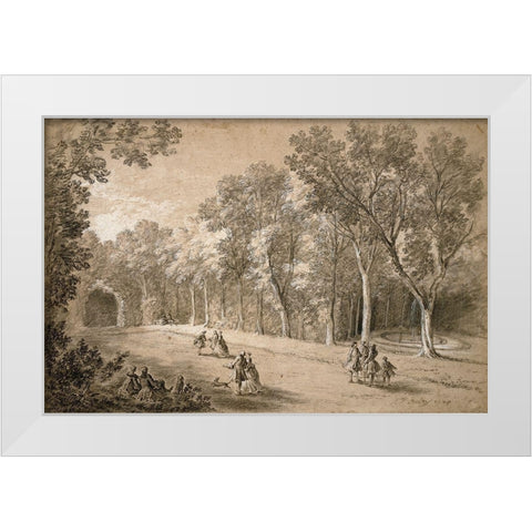 Park Scene White Modern Wood Framed Art Print by Oudry, Jean-Baptiste