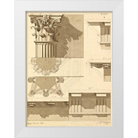Plate 55 for Elements of Civil Architecture, ca. 1818-1850 White Modern Wood Framed Art Print by Vannini, Giuseppe