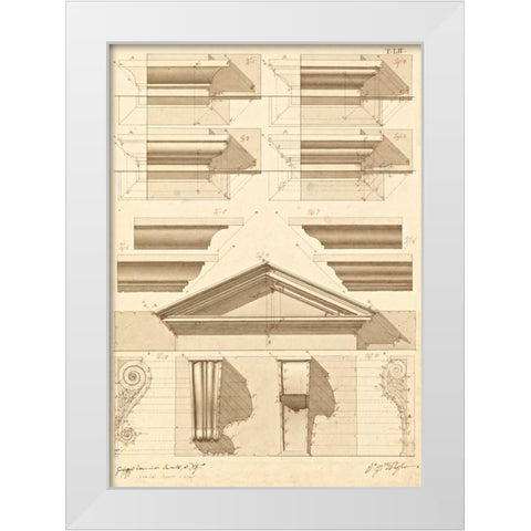 Plate 52 for Elements of Civil Architecture, ca. 1818-1850 White Modern Wood Framed Art Print by Vannini, Giuseppe