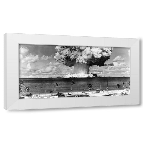 Bikini Atoll - Operation Crossroads Baker Detonation - July 25, 1946: DBCR-T1-318-Exp #6 AF434-4 White Modern Wood Framed Art Print by U.S. Navy