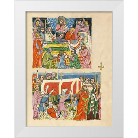 The Death of the Virgin; The Punishment of the Mockers White Modern Wood Framed Art Print by German 15th Century