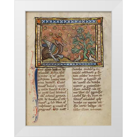 A Dragon Charging Two Doves White Modern Wood Framed Art Print by Franco-Flemish 13th Century