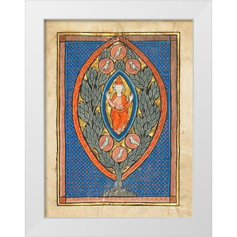 A Man Enthroned within a Mandorla in a Tree White Modern Wood Framed Art Print by Franco-Flemish 13th Century