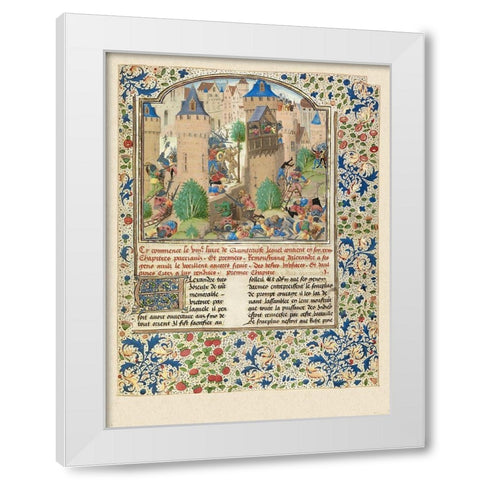 Alexander Fights in the Town of the Sudracae White Modern Wood Framed Art Print by Master of the Jardin de vertueuse consolation