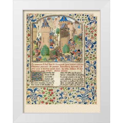 Alexander Fights in the Town of the Sudracae White Modern Wood Framed Art Print by Master of the Jardin de vertueuse consolation