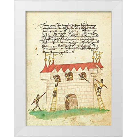Civic festival of the Nuremberg Schembartlauf - Castle White Modern Wood Framed Art Print by German 16th Century
