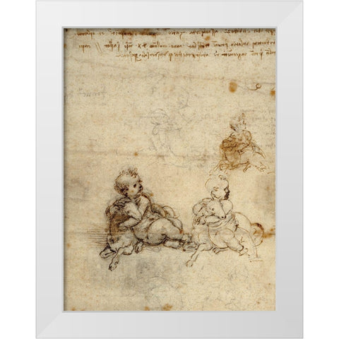 Studies for the Christ Child with a Lamb (recto) White Modern Wood Framed Art Print by Da Vinci, Leonardo