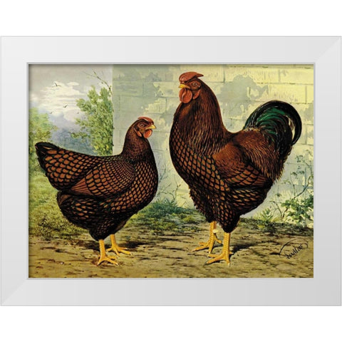 Chickens: Golden Wyandottes White Modern Wood Framed Art Print by Wright, Lewis