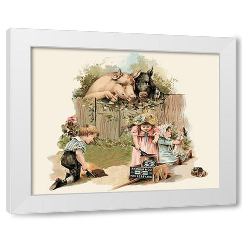 Pigs and Pork: Curious Pigs White Modern Wood Framed Art Print by Advertisement