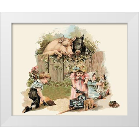 Pigs and Pork: Curious Pigs White Modern Wood Framed Art Print by Advertisement