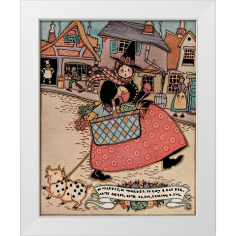 Pigs and Pork: Home Arts: To Market White Modern Wood Framed Art Print by Jones, Mary Wright