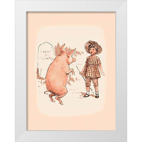 Pigs and Pork: Pig on Hind Legs and Little Girl White Modern Wood Framed Art Print by Advertisement