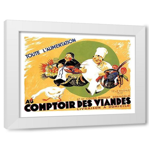Cooks: Au Comptoir des Viandes White Modern Wood Framed Art Print by Advertisement