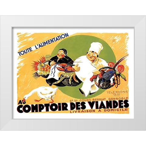 Cooks: Au Comptoir des Viandes White Modern Wood Framed Art Print by Advertisement