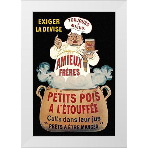 Cooks: Amieux Freres - Petits Pois a lEtouffee White Modern Wood Framed Art Print by Oge, Eugene