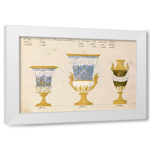 Trois vases en blanc du 1er choix, ca. 1800-1820 White Modern Wood Framed Art Print by Honore