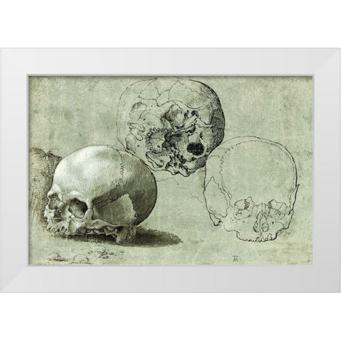 Study of Three Skulls White Modern Wood Framed Art Print by Southern German, Unknown