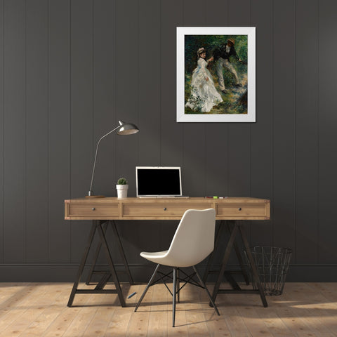 La Promenade White Modern Wood Framed Art Print by Renoir, Pierre-Auguste