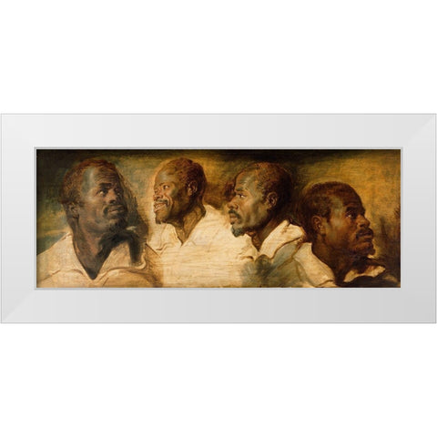 Four Studies of a Male Head White Modern Wood Framed Art Print by Peter Paul Rubens, Workshop of