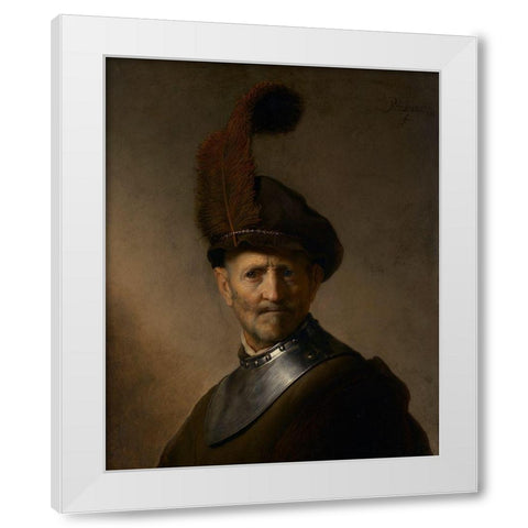 An Old Man in Military Costume White Modern Wood Framed Art Print by Van Rijn, Rembrandt Harmensz