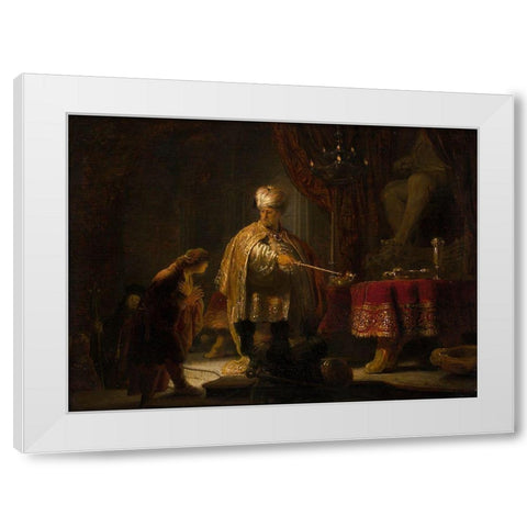 Daniel and Cyrus Before the Idol Bel White Modern Wood Framed Art Print by Van Rijn, Rembrandt Harmensz