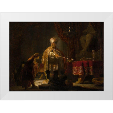 Daniel and Cyrus Before the Idol Bel White Modern Wood Framed Art Print by Van Rijn, Rembrandt Harmensz