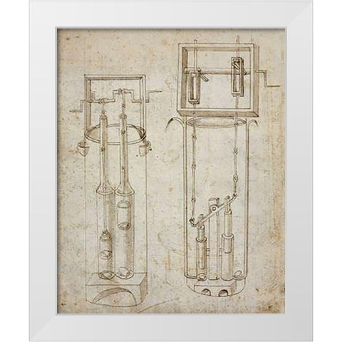 Folio 5: two piston pumps White Modern Wood Framed Art Print by Martini, Francesco di