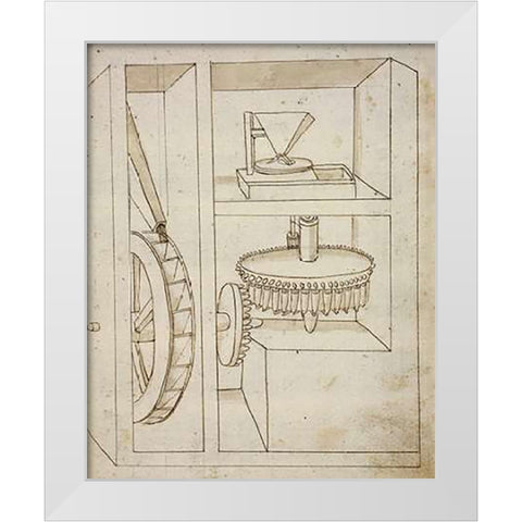 Folio 40: mill with overshot water wheel White Modern Wood Framed Art Print by Martini, Francesco di