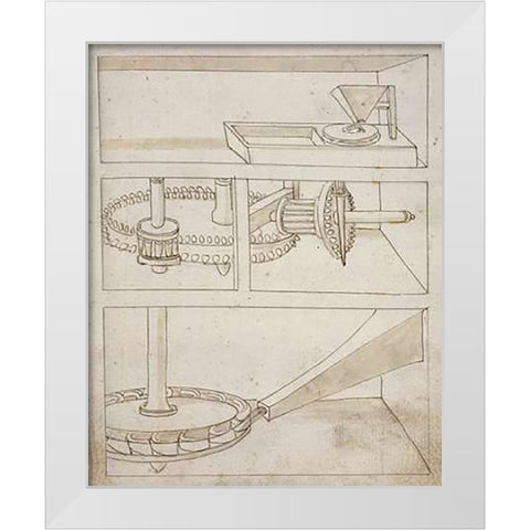 Mill with horizontal water wheel White Modern Wood Framed Art Print by Martini, Francesco di