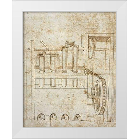 Folio 10: piston pumps and water wheel White Modern Wood Framed Art Print by Martini, Francesco di