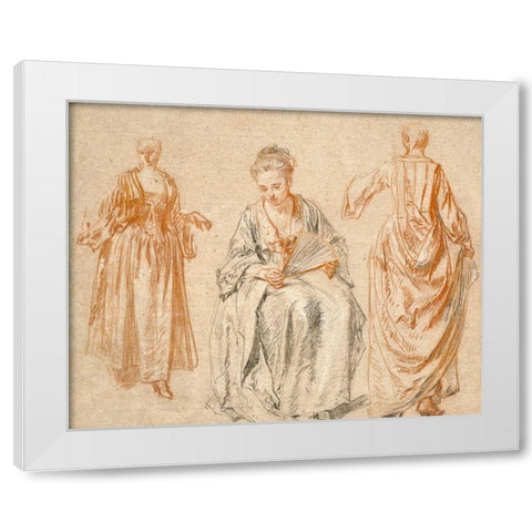 Studies of Three Women White Modern Wood Framed Art Print by Watteau, Jean-Antoine