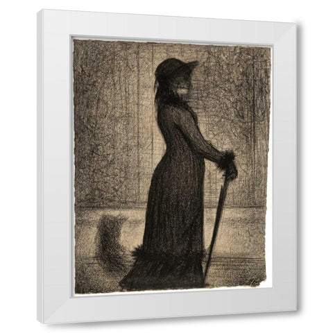 Une elegante - Woman Strolling White Modern Wood Framed Art Print by Seurat, Georges