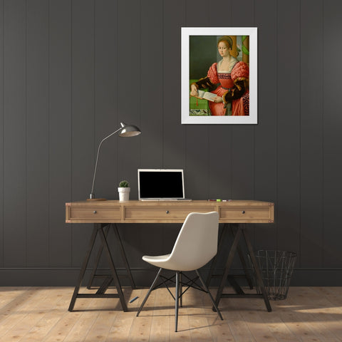 Portrait of a Woman with a Book of Music White Modern Wood Framed Art Print by Ubertini, Francesco