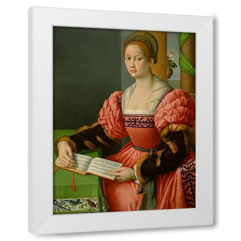 Portrait of a Woman with a Book of Music White Modern Wood Framed Art Print by Ubertini, Francesco