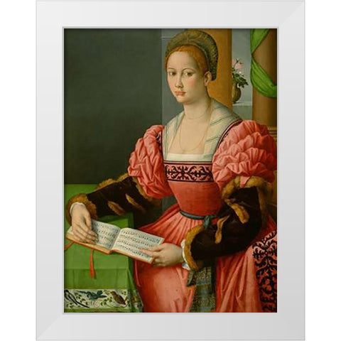 Portrait of a Woman with a Book of Music White Modern Wood Framed Art Print by Ubertini, Francesco