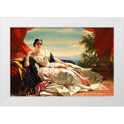 Portrait of Leonilla, Princess of Sayn-Wittgenstein-Sayn White Modern Wood Framed Art Print by Winterhalter, Franz Xaver