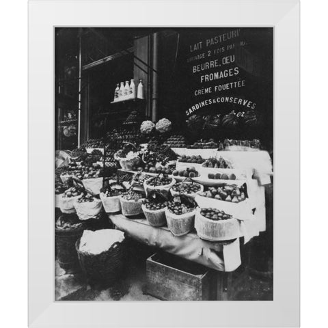 Paris, 1908-1912 - Produce Display, rue Sainte-Opportune White Modern Wood Framed Art Print by Atget, Eugene