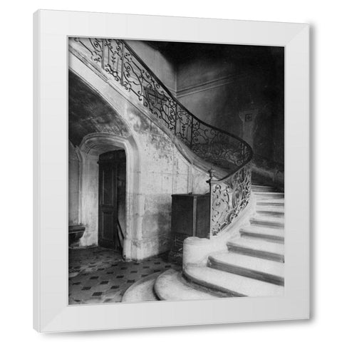 Paris, 1900 - Staircase, Hotel de Brinvilliers, rue Charles V White Modern Wood Framed Art Print by Atget, Eugene