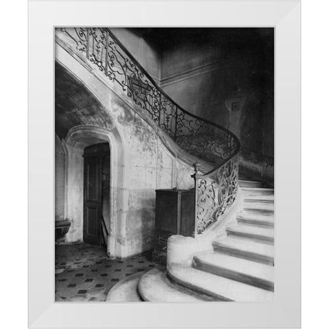 Paris, 1900 - Staircase, Hotel de Brinvilliers, rue Charles V White Modern Wood Framed Art Print by Atget, Eugene