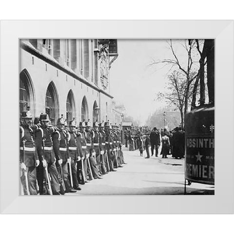 Paris, 1898-1900 - Republican Guards in front of the Palais de Justice White Modern Wood Framed Art Print by Atget, Eugene