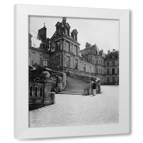 Fountainebleau, 1903 - Cour des Adieux White Modern Wood Framed Art Print by Atget, Eugene