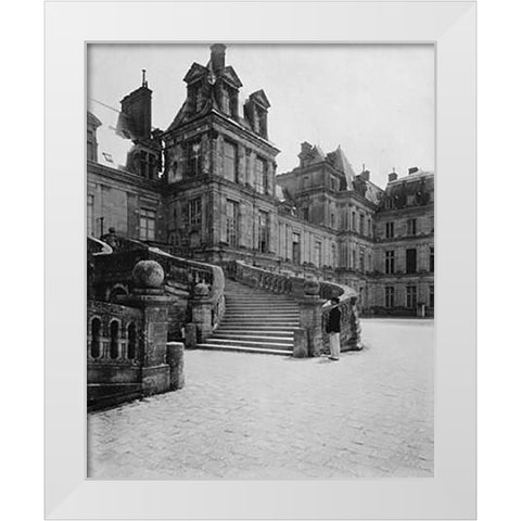 Fountainebleau, 1903 - Cour des Adieux White Modern Wood Framed Art Print by Atget, Eugene